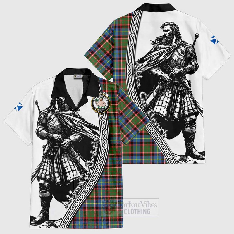 Aikenhead Tartan Clan Crest Short Sleeve Button Shirt with Highlander Warrior Celtic Style