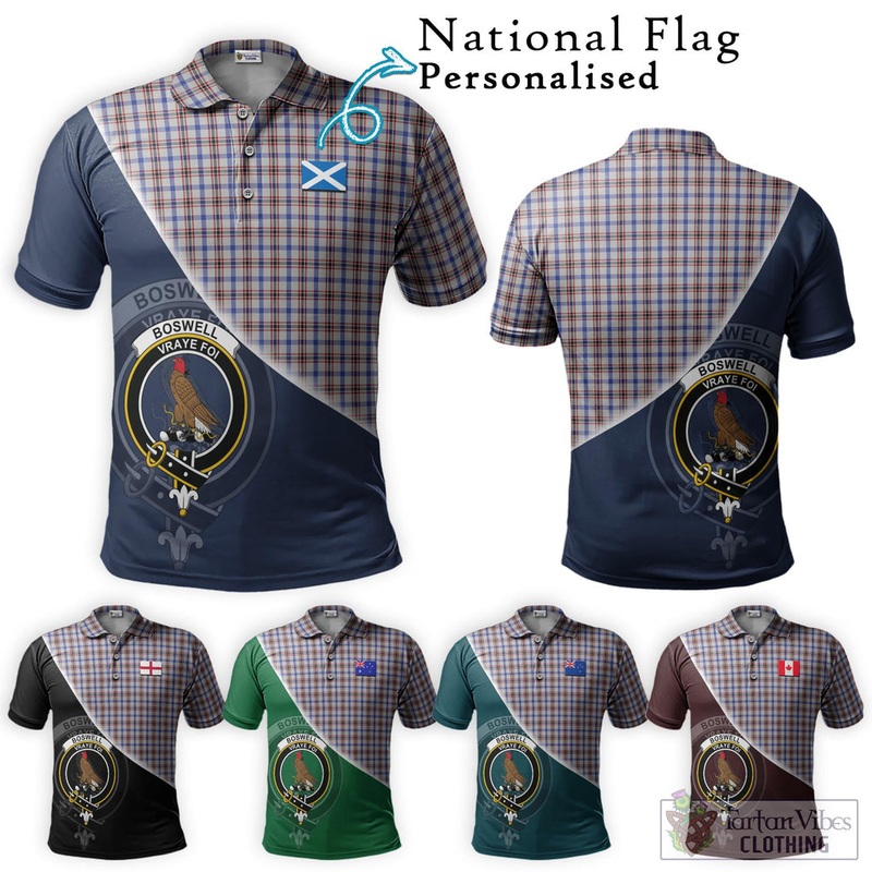 Boswell Tartan Polo Shirt with Personalised National Flag and Family Crest Half Style
