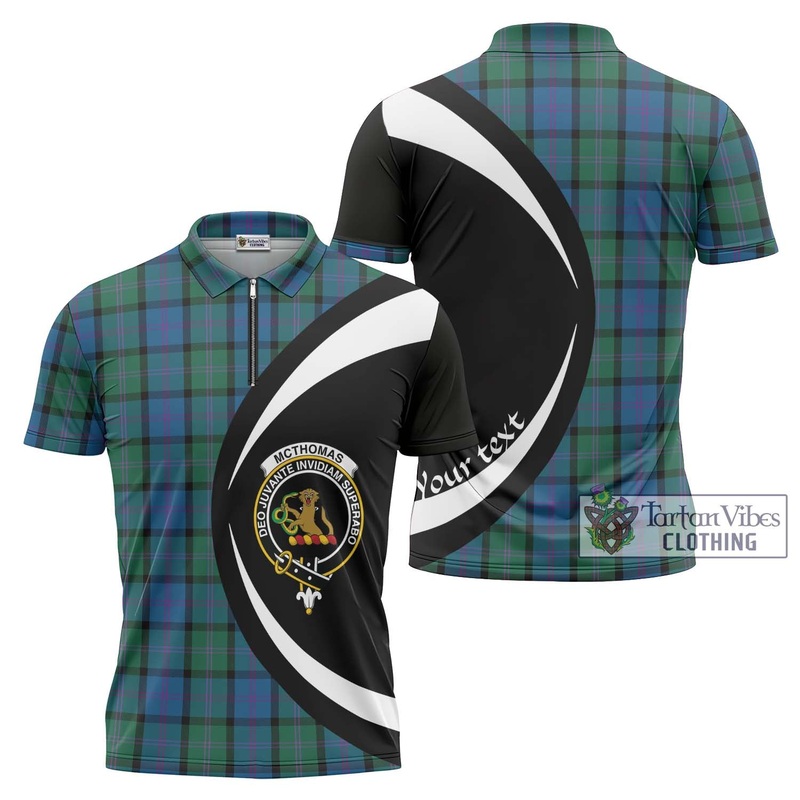 McThomas Tartan Zipper Polo Shirt with Family Crest Circle Style