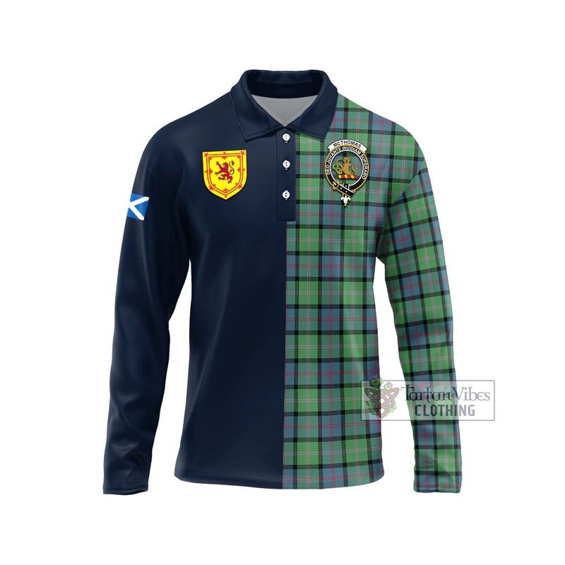 McThomas Ancient Tartan Long Sleeve Polo Shirt Alba with Scottish Lion Royal Arm Half Style