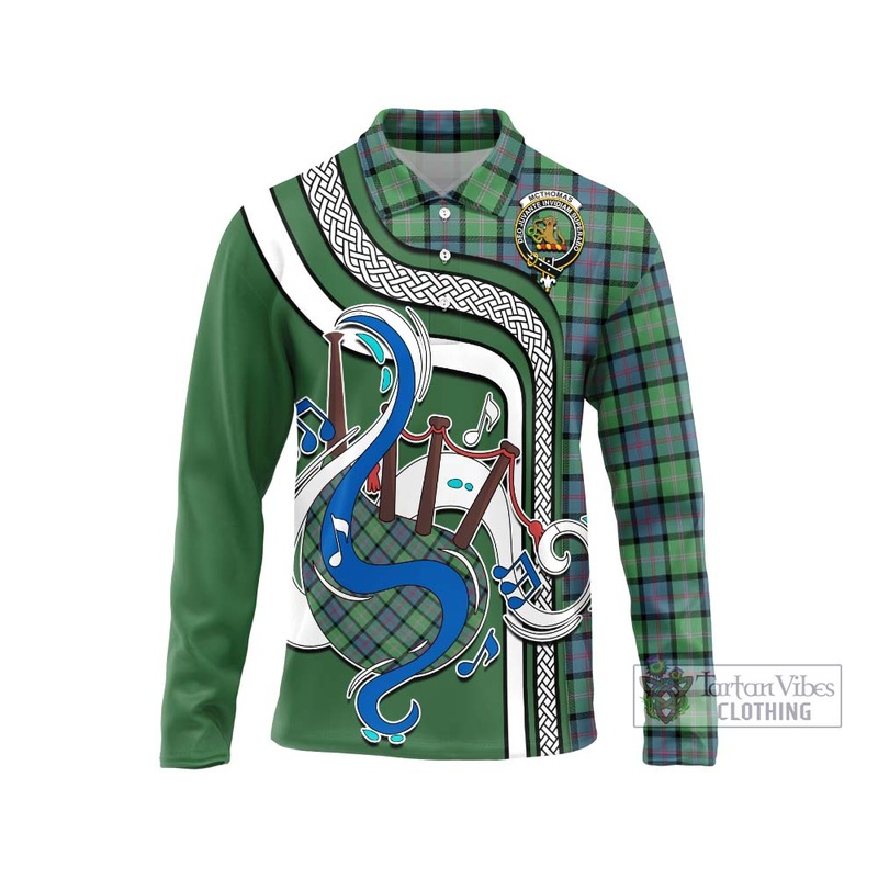McThomas Ancient Tartan Long Sleeve Polo Shirt with Epic Bagpipe Style