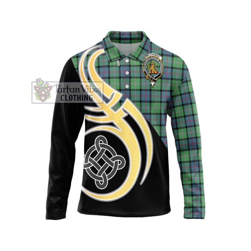 McThomas Ancient Tartan Long Sleeve Polo Shirt with Family Crest and Celtic Symbol Style
