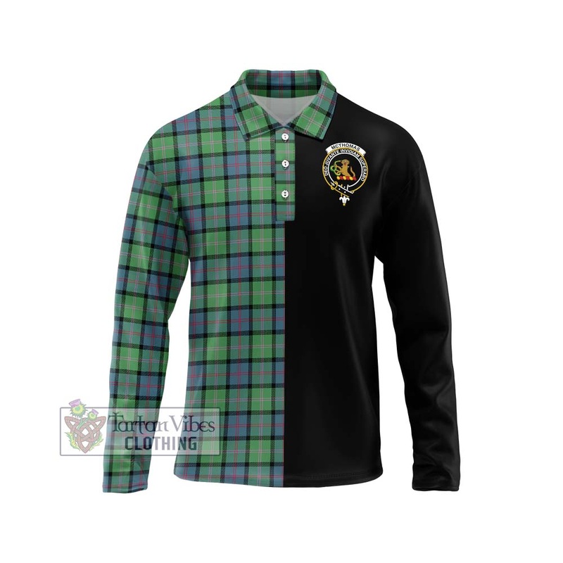 McThomas Ancient Tartan Long Sleeve Polo Shirt with Family Crest and Half Of Me Style