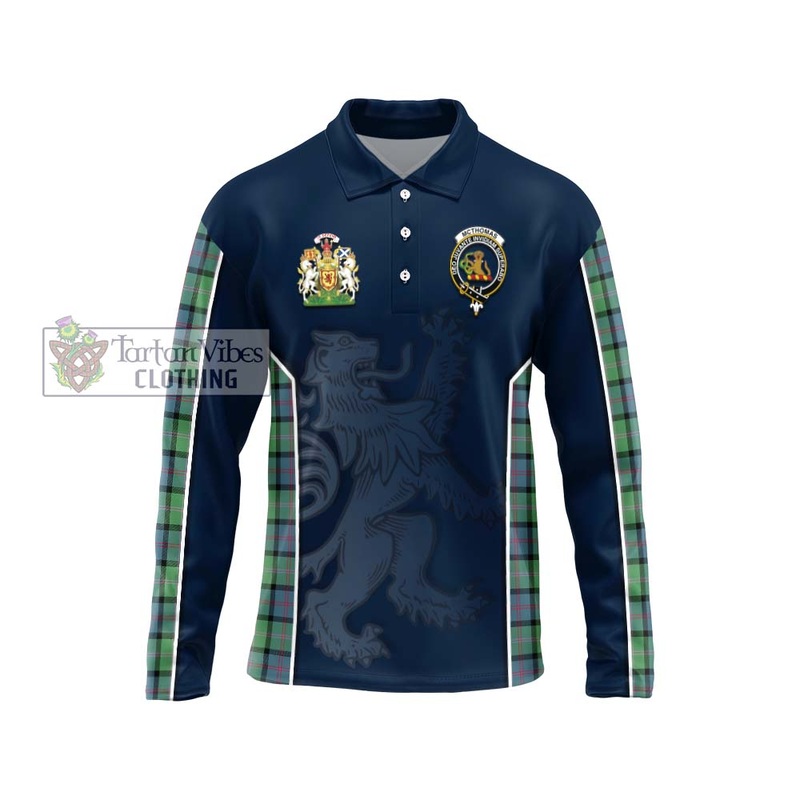 McThomas Ancient Tartan Long Sleeve Polo Shirt with Family Crest and Lion Rampant Vibes Sport Style