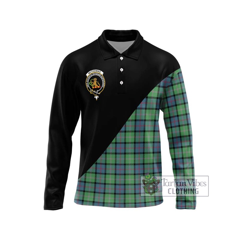 McThomas Ancient Tartan Long Sleeve Polo Shirt with Family Crest and Military Logo Style