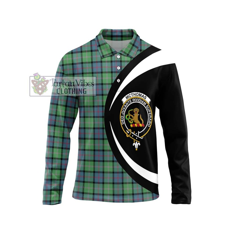 McThomas Ancient Tartan Long Sleeve Polo Shirt with Family Crest Circle Style