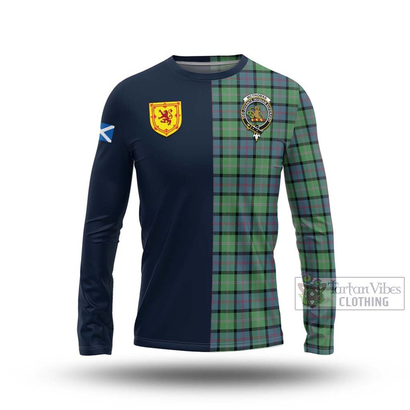 McThomas Ancient Tartan Long Sleeve T-Shirt Alba with Scottish Lion Royal Arm Half Style