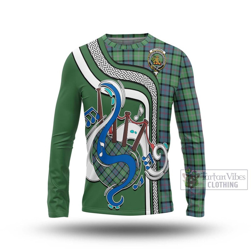 McThomas Ancient Tartan Long Sleeve T-Shirt with Epic Bagpipe Style