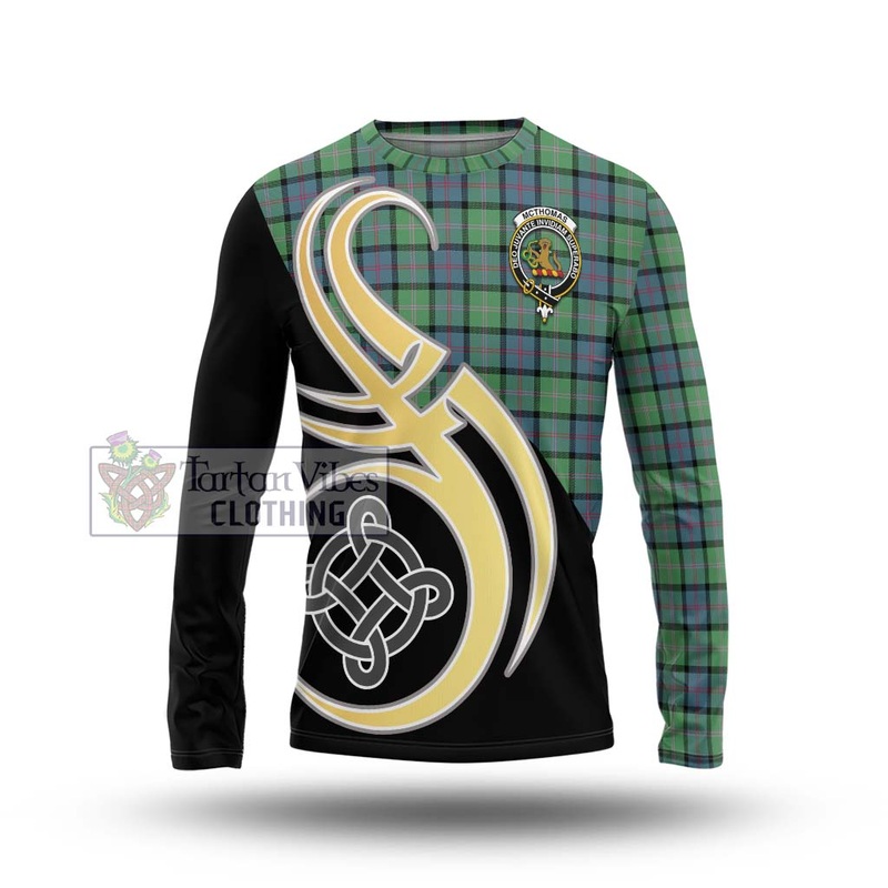 McThomas Ancient Tartan Long Sleeve T-Shirt with Family Crest and Celtic Symbol Style