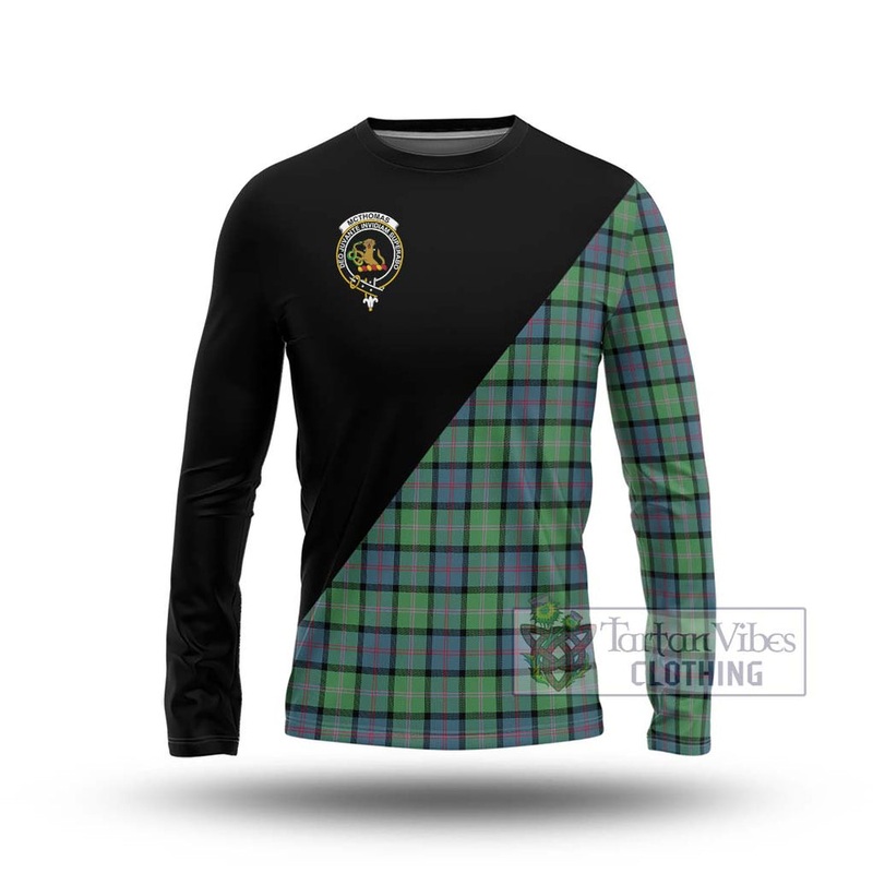 McThomas Ancient Tartan Long Sleeve T-Shirt with Family Crest and Military Logo Style