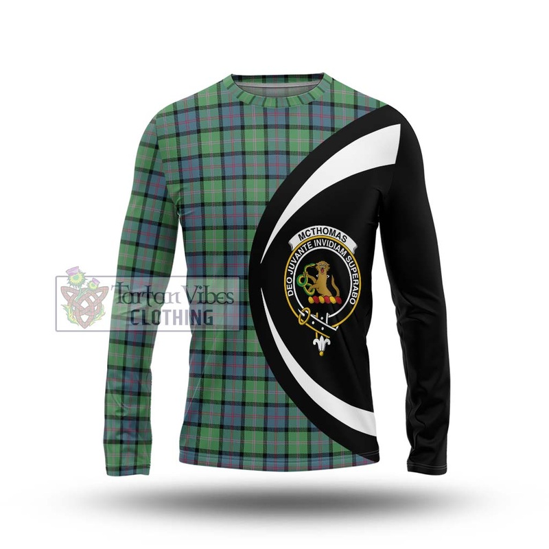 McThomas Ancient Tartan Long Sleeve T-Shirt with Family Crest Circle Style