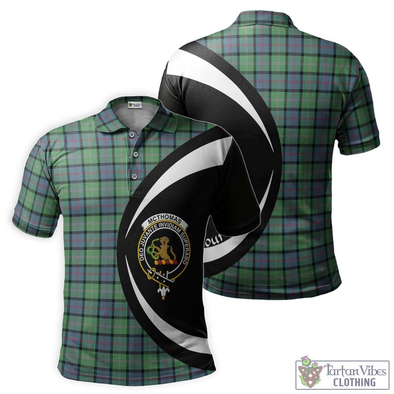 McThomas Ancient Tartan Men's Polo Shirt with Family Crest Circle Style