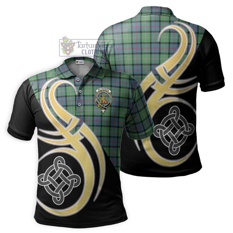 McThomas Ancient Tartan Polo Shirt with Family Crest and Celtic Symbol Style