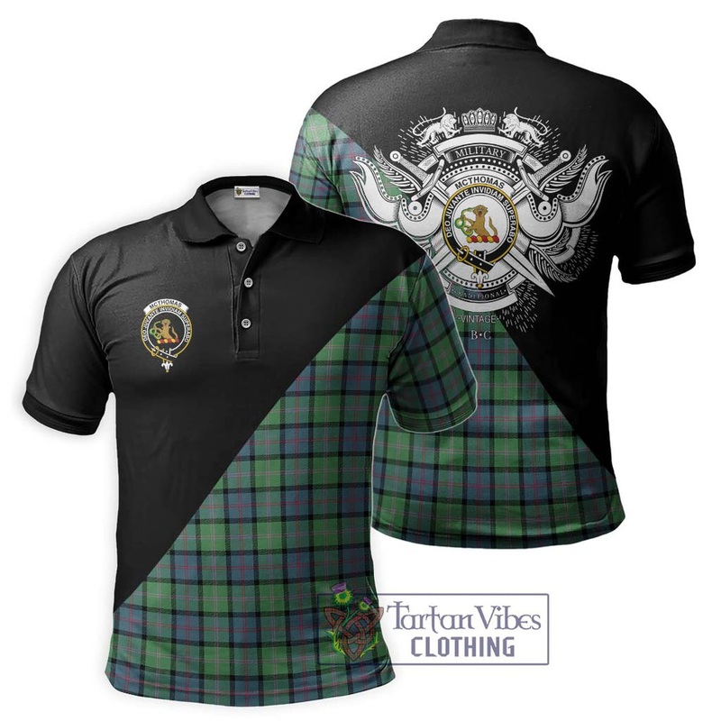 McThomas Ancient Tartan Polo Shirt with Family Crest and Military Logo Style