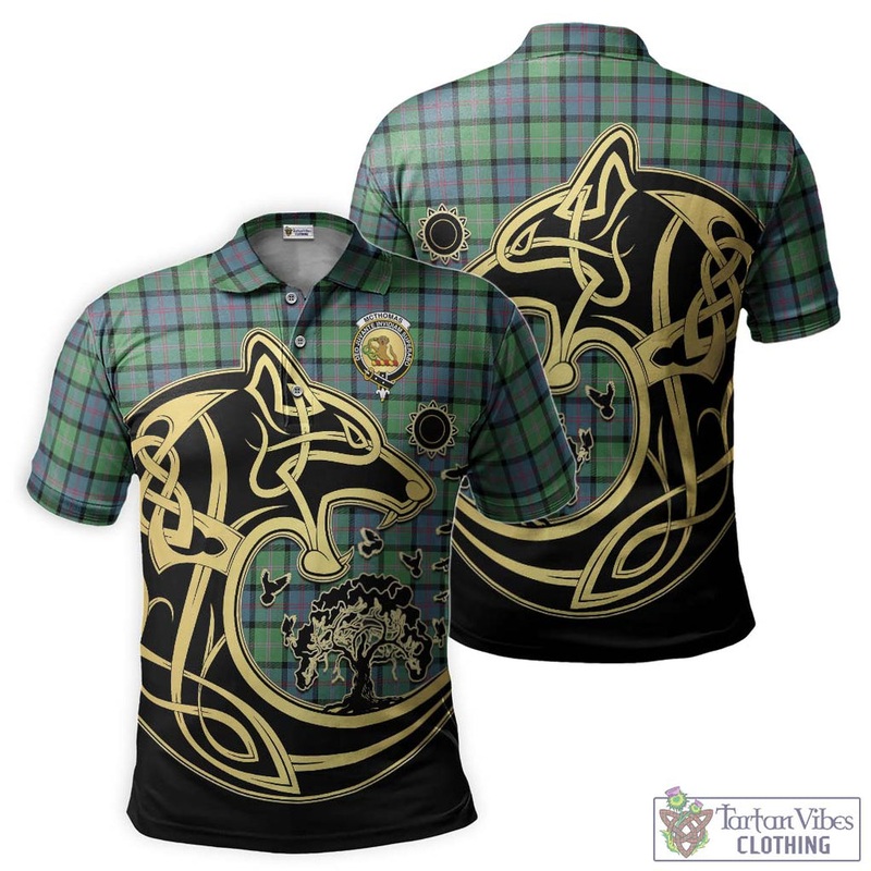 McThomas Ancient Tartan Polo Shirt with Family Crest Celtic Wolf Style