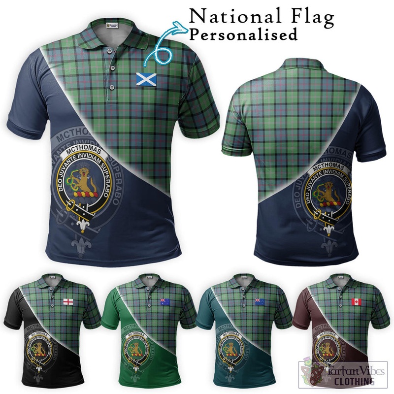 McThomas Ancient Tartan Polo Shirt with Personalised National Flag and Family Crest Half Style