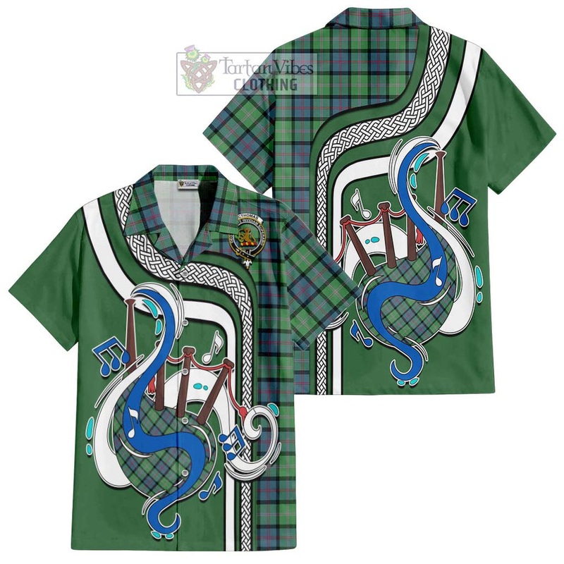 McThomas Ancient Tartan Short Sleeve Button Shirt with Epic Bagpipe Style
