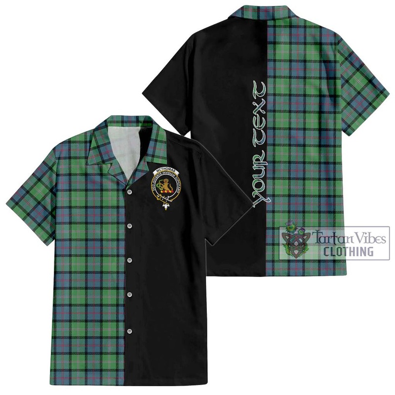 McThomas Ancient Tartan Short Sleeve Button Shirt with Family Crest and Half Of Me Style
