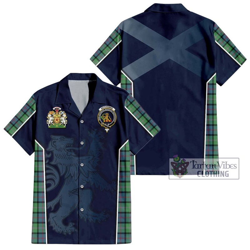 McThomas Ancient Tartan Short Sleeve Button Shirt with Family Crest and Lion Rampant Vibes Sport Style