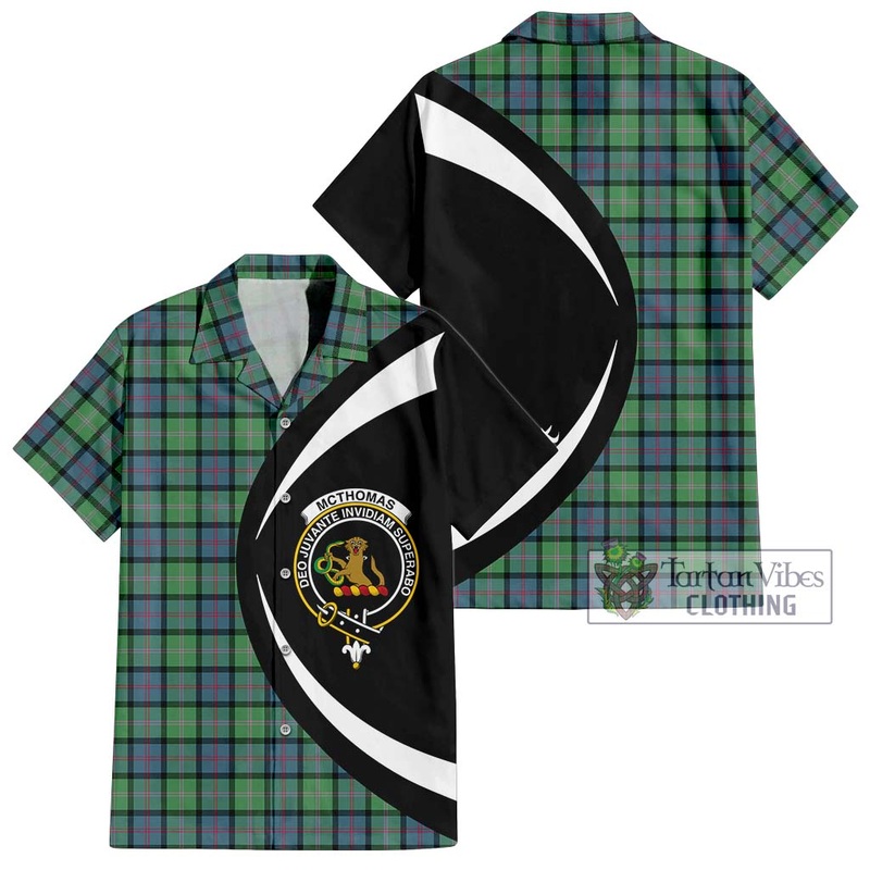 McThomas Ancient Tartan Short Sleeve Button Up with Family Crest Circle Style