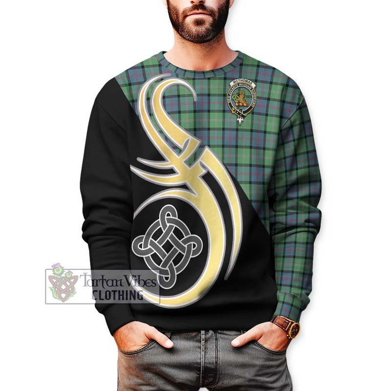McThomas Ancient Tartan Sweatshirt with Family Crest and Celtic Symbol Style