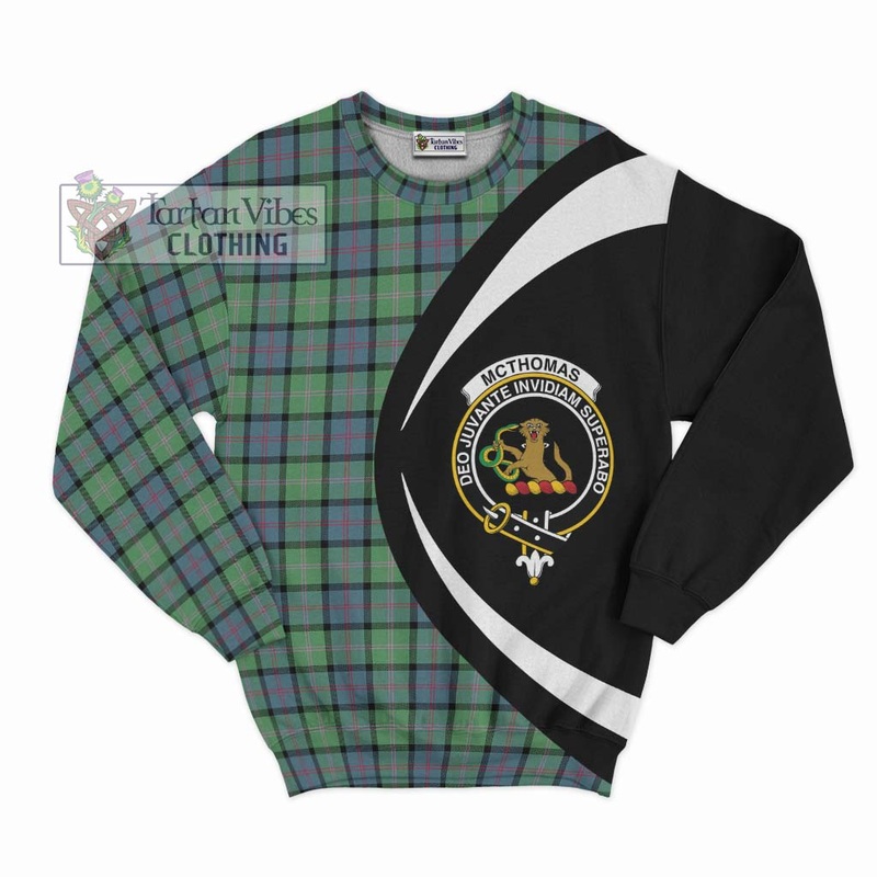 McThomas Ancient Tartan Sweatshirt with Family Crest Circle Style