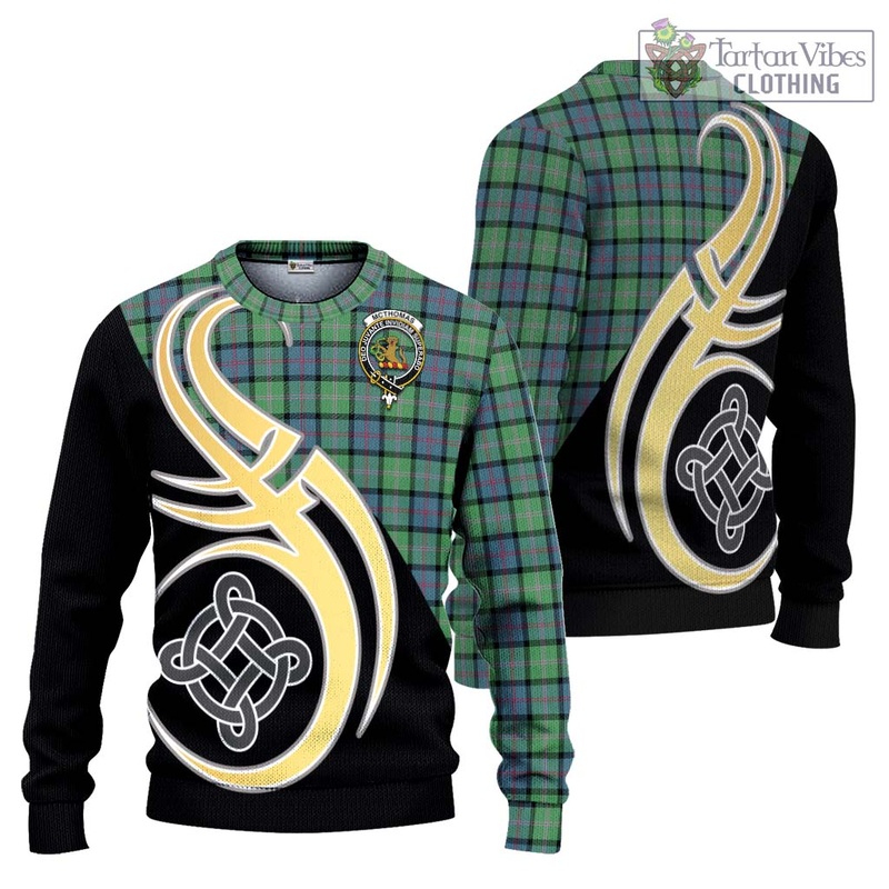 McThomas Ancient Tartan Ugly Sweater with Family Crest and Celtic Symbol Style
