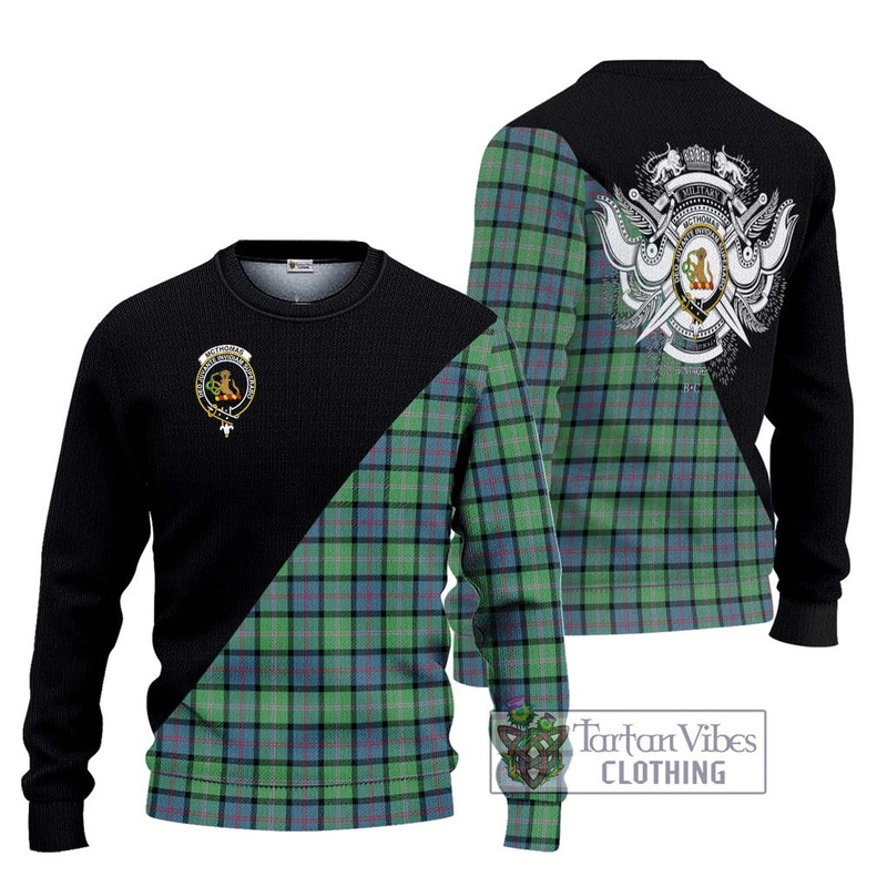 McThomas Ancient Tartan Ugly Sweater with Family Crest and Military Logo Style