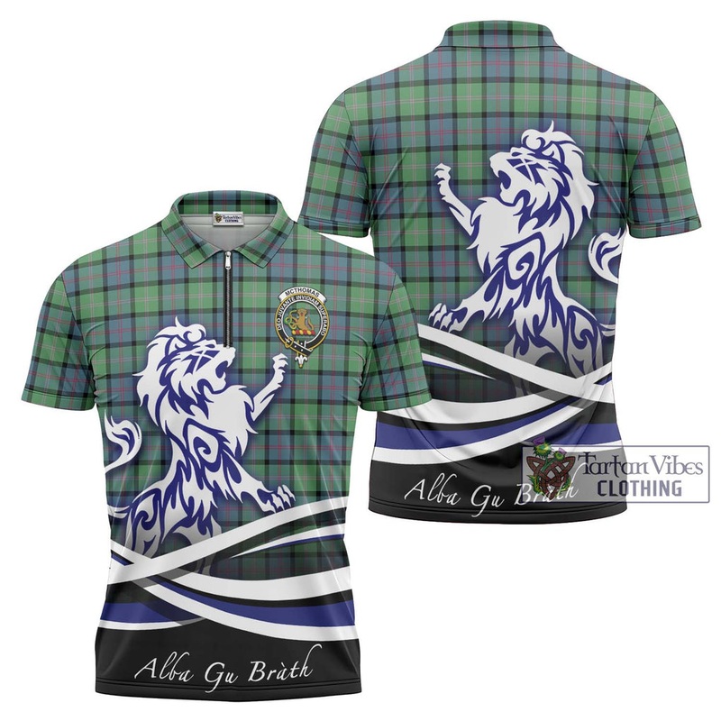 McThomas Ancient Tartan Zipper Polo Shirt with Alba Gu Brath Regal Lion Emblem