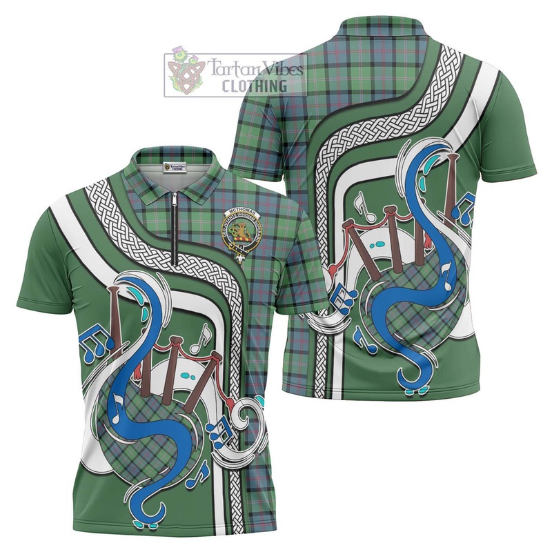 McThomas Ancient Tartan Zipper Polo Shirt with Epic Bagpipe Style