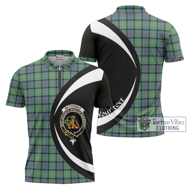 McThomas Ancient Tartan Zipper Polo Shirt with Family Crest Circle Style