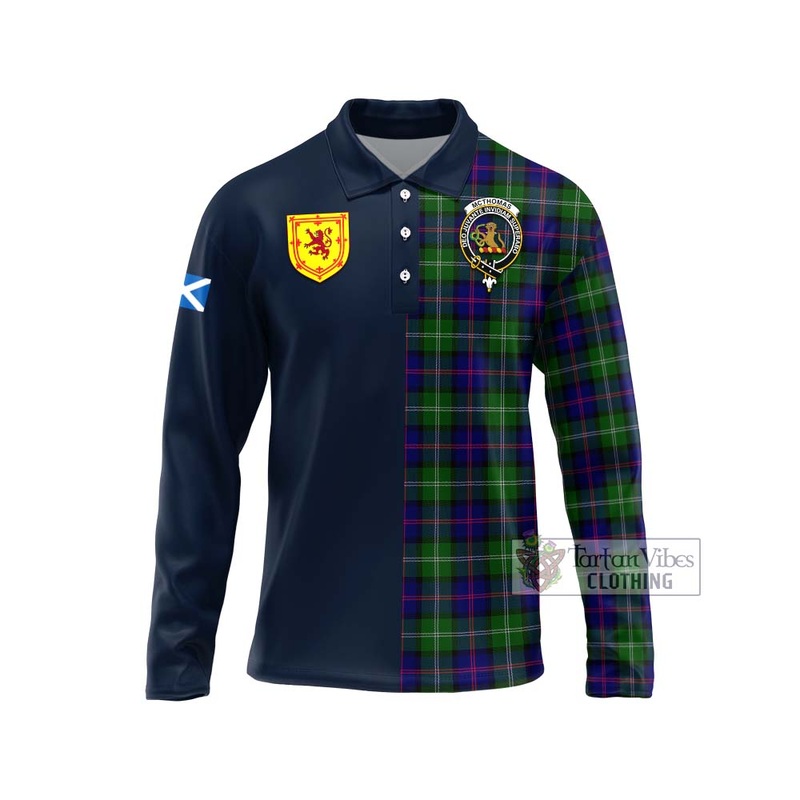 McThomas Modern Tartan Long Sleeve Polo Shirt Alba with Scottish Lion Royal Arm Half Style
