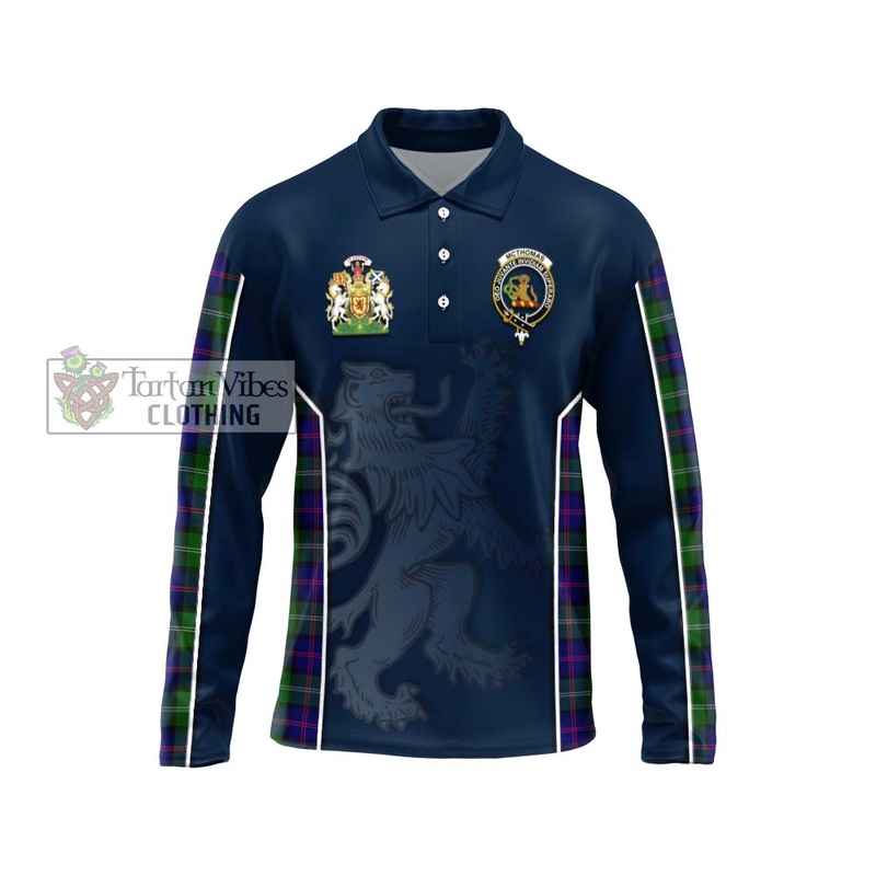 McThomas Modern Tartan Long Sleeve Polo Shirt with Family Crest and Lion Rampant Vibes Sport Style