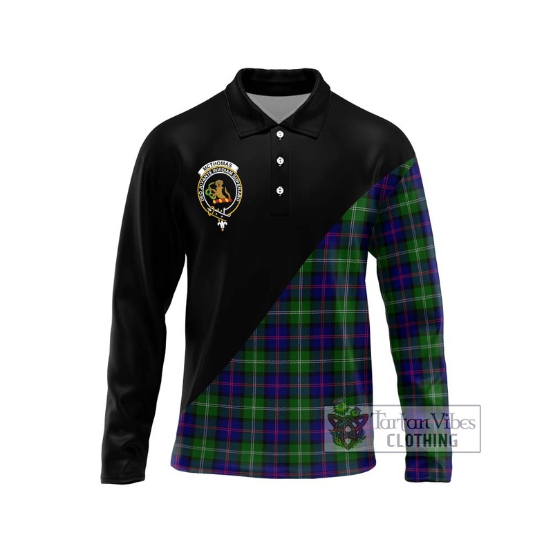 McThomas Modern Tartan Long Sleeve Polo Shirt with Family Crest and Military Logo Style