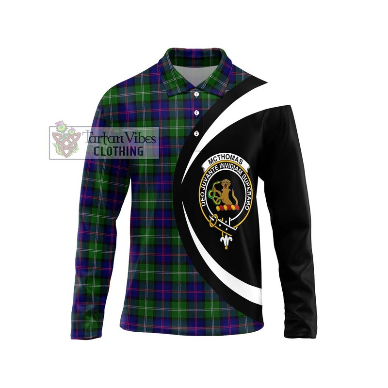McThomas Modern Tartan Long Sleeve Polo Shirt with Family Crest Circle Style