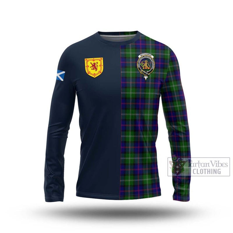 McThomas Modern Tartan Long Sleeve T-Shirt Alba with Scottish Lion Royal Arm Half Style