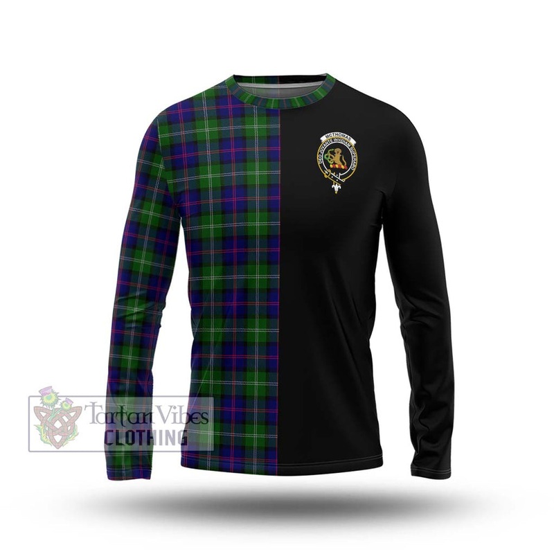 McThomas Modern Tartan Long Sleeve T-Shirt with Family Crest and Half Of Me Style