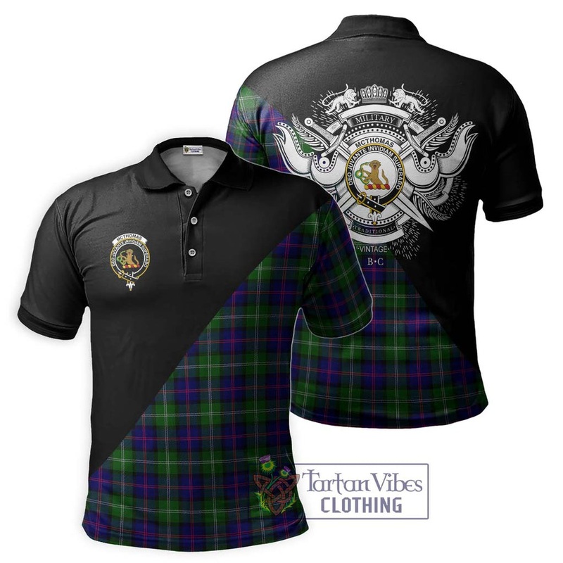McThomas Modern Tartan Polo Shirt with Family Crest and Military Logo Style