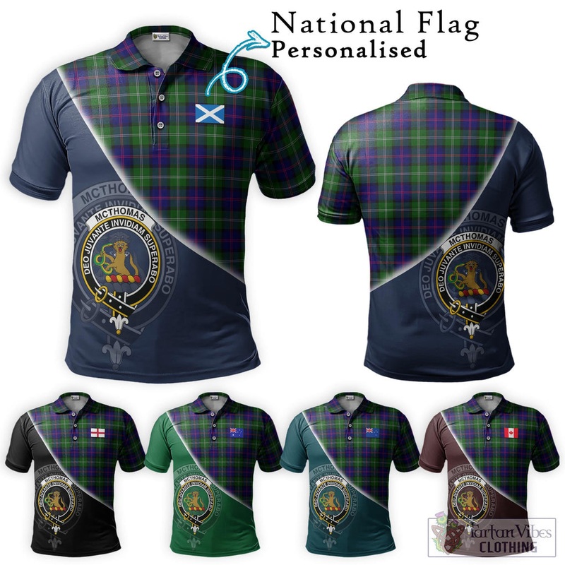 McThomas Modern Tartan Polo Shirt with Personalised National Flag and Family Crest Half Style