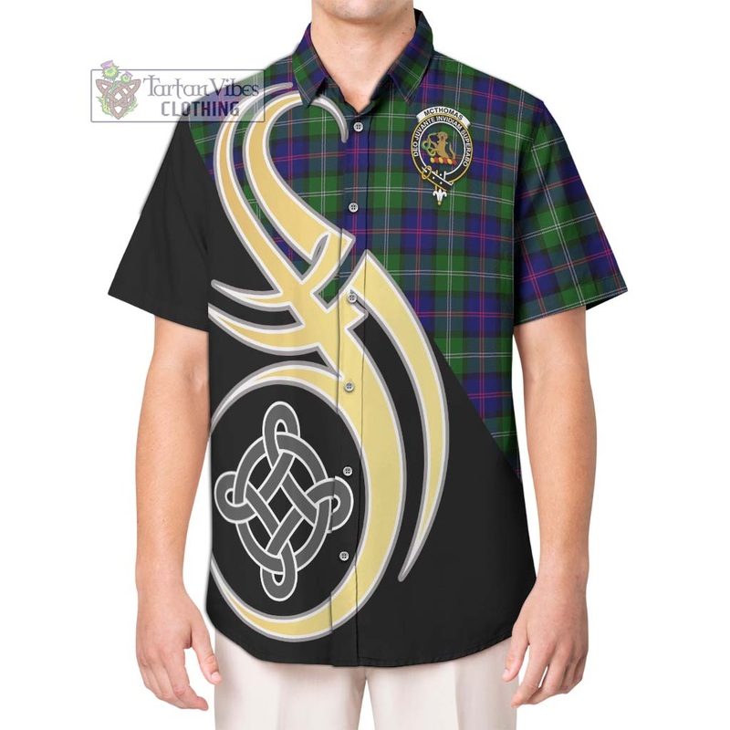 McThomas Modern Tartan Short Sleeve Button Shirt with Family Crest and Celtic Symbol Style
