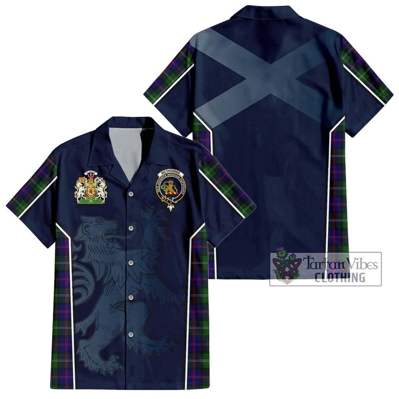 McThomas Modern Tartan Short Sleeve Button Shirt with Family Crest and Lion Rampant Vibes Sport Style