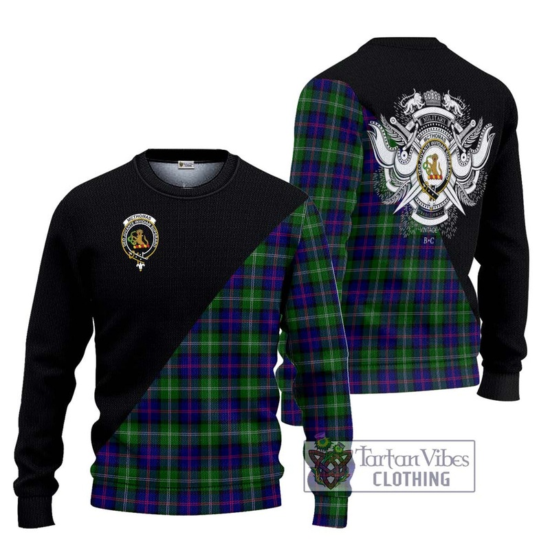 McThomas Modern Tartan Ugly Sweater with Family Crest and Military Logo Style