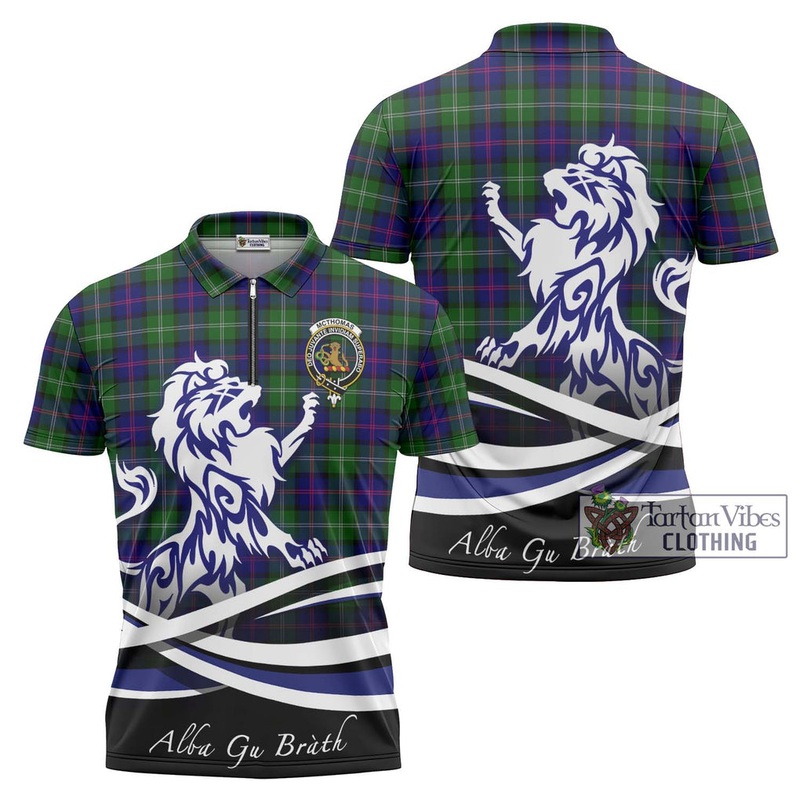 McThomas Modern Tartan Zipper Polo Shirt with Alba Gu Brath Regal Lion Emblem