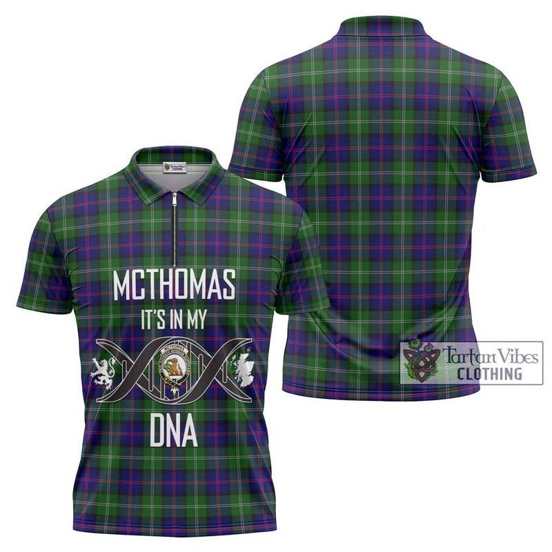 McThomas Modern Tartan Zipper Polo Shirt with Family Crest DNA In Me Style