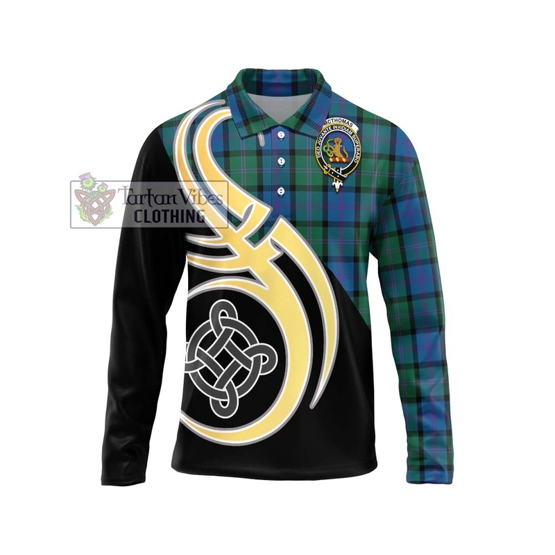 McThomas Tartan Long Sleeve Polo Shirt with Family Crest and Celtic Symbol Style