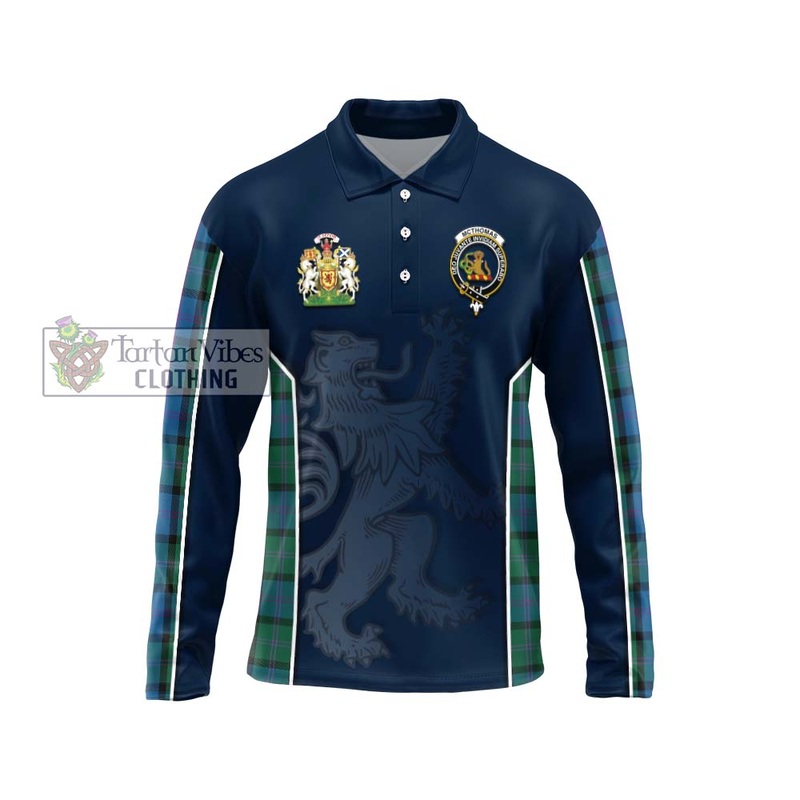 McThomas Tartan Long Sleeve Polo Shirt with Family Crest and Lion Rampant Vibes Sport Style