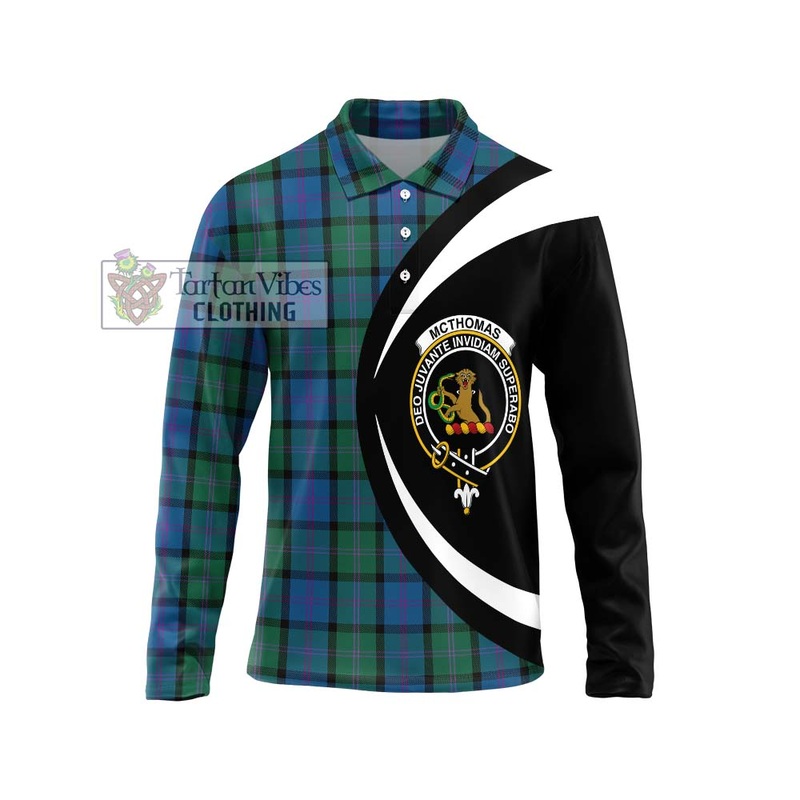 McThomas Tartan Long Sleeve Polo Shirt with Family Crest Circle Style