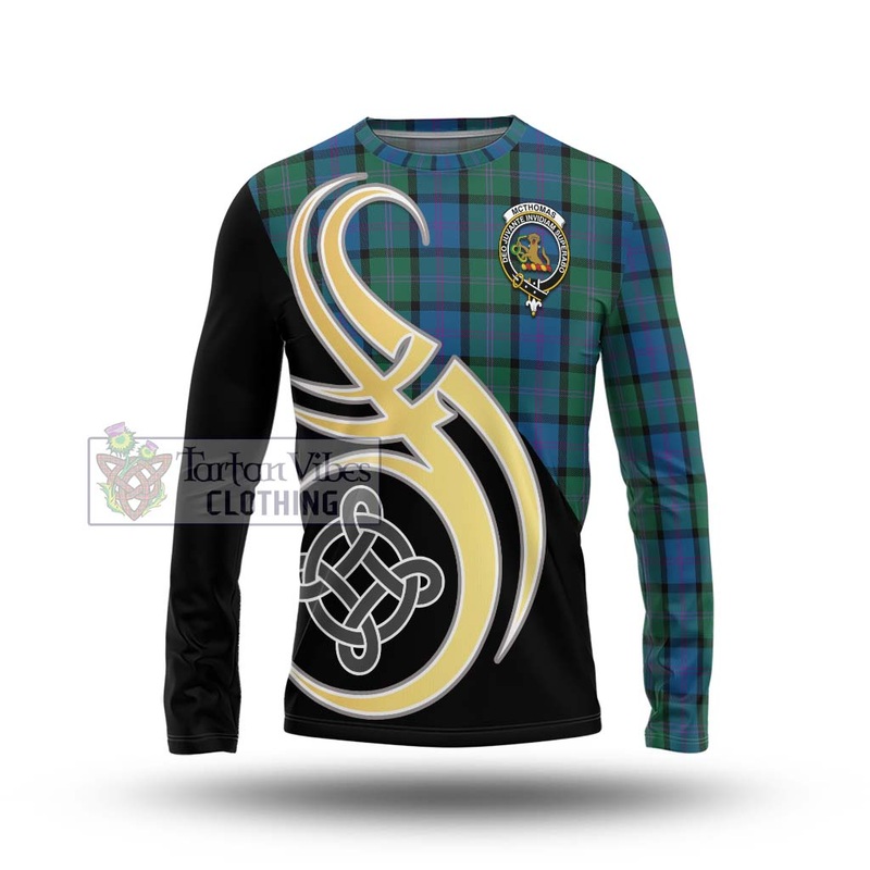 McThomas Tartan Long Sleeve T-Shirt with Family Crest and Celtic Symbol Style