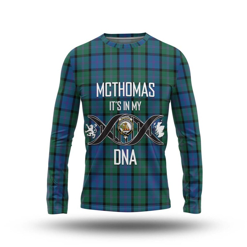 McThomas Tartan Long Sleeve T-Shirt with Family Crest DNA In Me Style