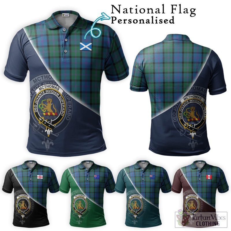McThomas Tartan Polo Shirt with Personalised National Flag and Family Crest Half Style